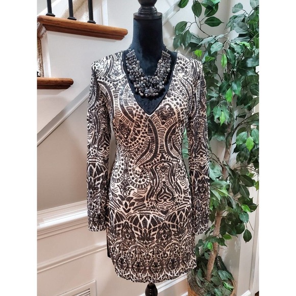 Parisian Women Black & White Polyester V-Neck Long Sleeves Knee Length Dress 12 - Picture 1 of 13